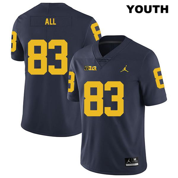 Youth NCAA Michigan Wolverines Erick All #83 Navy Jordan Brand Authentic Stitched Legend Football College Jersey BA25N01GY